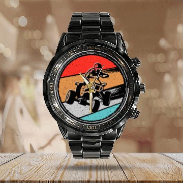 Discover Quad Biker Vintage Graphic 4 wheeler ATV Calendar Steel Band Watch