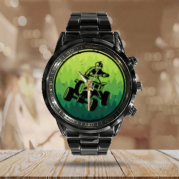 Discover ATV Bike Biker Offroad 4 wheeler Quad Calendar Steel Band Watch