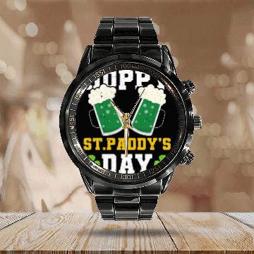 Discover Funny St. Paddy Shenanigans Hoppy St. Paddy's Day Calendar Steel Band Watch