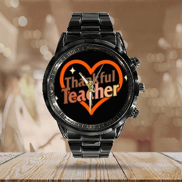Discover Thanksgiving Calendar Steel Band Watch, Thankful Teacher Funny Calendar Steel Band Watch,
