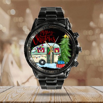 Discover Merry Christmas Happy Camper Funny Camping Life Calendar Steel Band Watch