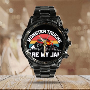 Discover Monster Trucks Are My Jam Vintage Retro Calendar Steel Band Watch