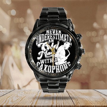 Discover Silhouette of three man riding a motorcycle with Calendar Steel Band Watch