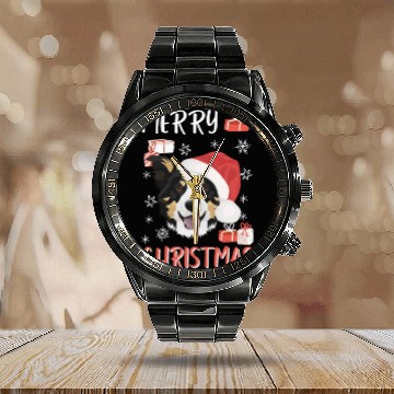 Discover Border Collie Merry Christmas Calendar Steel Band Watch