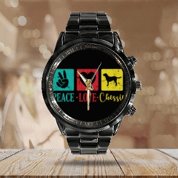 Discover Peace Love Chessie Dog Chesapeake Breed Calendar Steel Band Watch