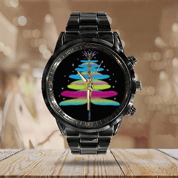 Discover Dragonfly Christmas Tree Funny Insects Lover Xmas Calendar Steel Band Watch