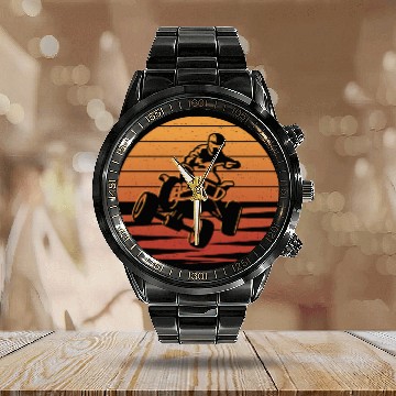 Discover ATV Biker Retro Motocross 4 wheeler Quad Calendar Steel Band Watch