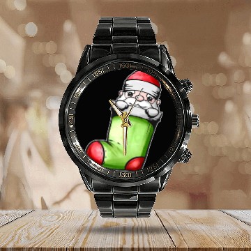 Discover Cute Kawaii Santa In Sock On Chimney Fireplace Calendar Steel Band Watch
