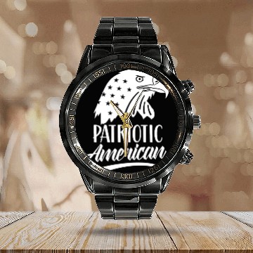 Discover Patriotic American US Patriot USA Calendar Steel Band Watch