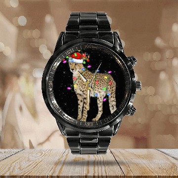 Discover Cheetah Lover Xmas Lighting Santa Cheetah Christma Calendar Steel Band Watch