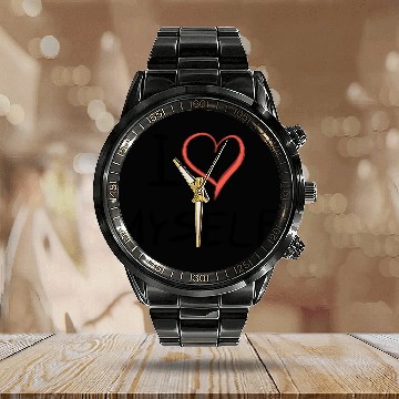 Discover i love me heart text Calendar Steel Band Watch