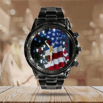 Discover Patriotic Christmas Decorated Christmas Tree Calendar Steel Band Watch