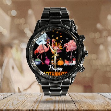 Discover Flamingo Halloween And Merry Christmas Happy Calendar Steel Band Watch