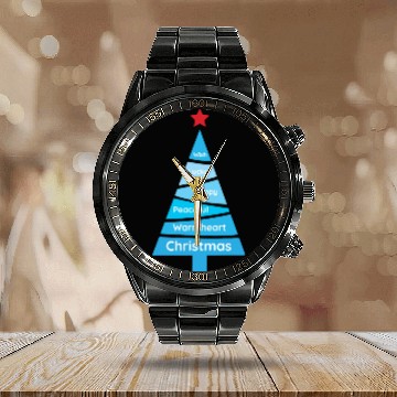 Discover Minimalist Light Blue Christmas Pine Calendar Steel Band Watch