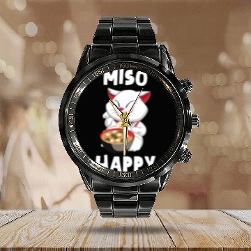 Discover Miso Happy Funny Japanese Cat Miso Calendar Steel Band Watch