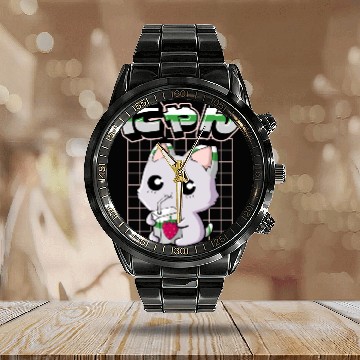 Discover Demiromantic Pride Kawaii Cat Strawberry Milk Calendar Steel Band Watch