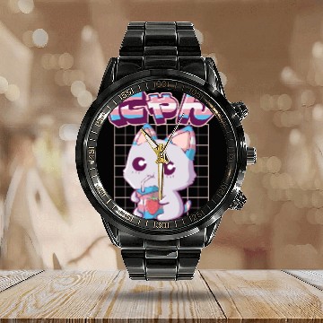 Discover Transgender Pride Kawaii Cat Strawberry Milk Trans Calendar Steel Band Watch