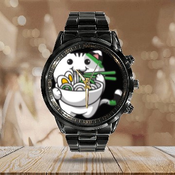 Discover Demiromantic Pride Kawaii Cat Ramen Noodles Calendar Steel Band Watch