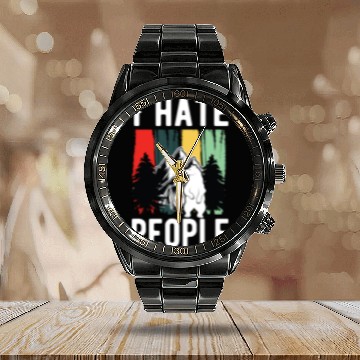 Discover Vintage Camping Costume Of Bear Says I Hate People Calendar Steel Band Watch