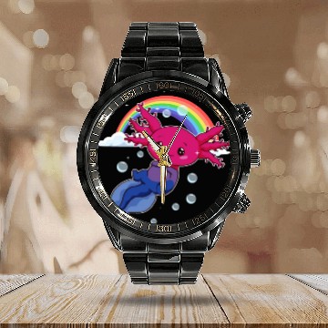 Discover Bisexual Pride Bi Kawaii Axolotl Bisexual Flag Calendar Steel Band Watch