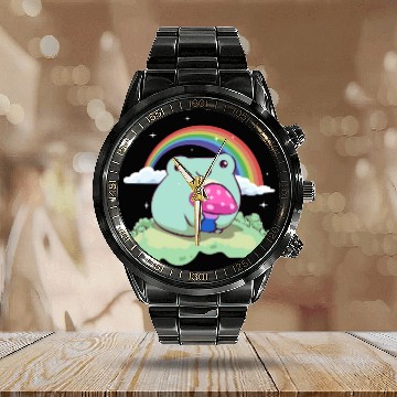 Discover Bisexual Pride Bi Kawaii Frog Mushroom Cottagecore Calendar Steel Band Watch