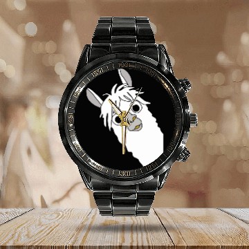 Discover Laughing alpaca comic lama in white with big eyes Calendar Steel Band Watch