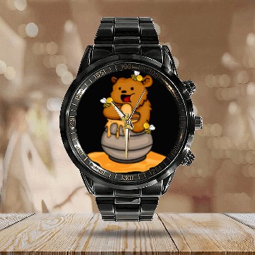 Discover Grizzly Bear Eating Honey Cute Bear Cub Brown Bear Calendar Steel Band Watch