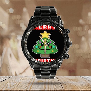Discover Merry Christmas I Xmas I 8 Bit Pixelated Calendar Steel Band Watch
