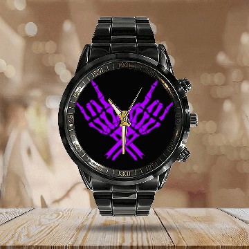 Discover Skeleton Rock Hands Calendar Steel Band Watch