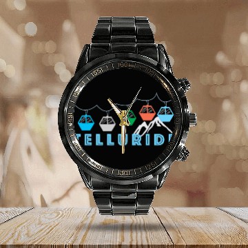 Discover Colorado Ski Mountain Gondola Telluride Calendar Steel Band Watch