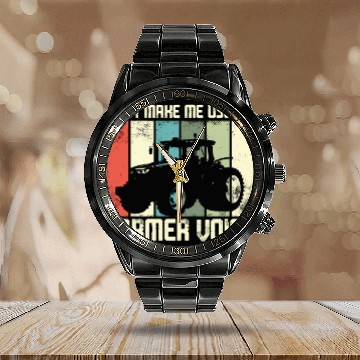 Discover Farming Farmer Vintage Tractor Calendar Steel Band Watch