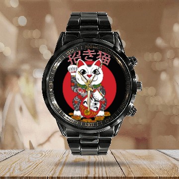 Discover Maneki Neko Calendar Steel Band Watch
