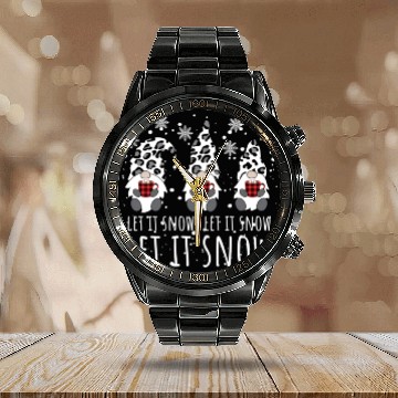 Discover LET IT SNOW Winter Gnome Leopard Buffalo Plaid Calendar Steel Band Watch