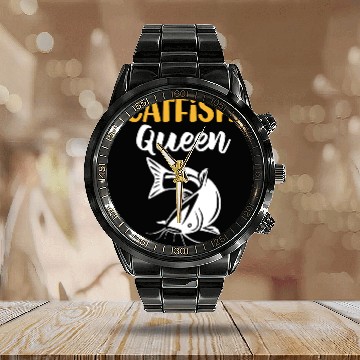 Discover Catfish Queen Funny Fishing Catfishing Calendar Steel Band Watch