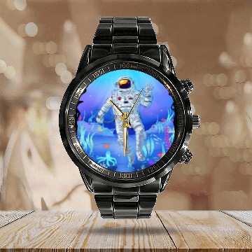 Discover Ocean lover astronaut fantasy design Calendar Steel Band Watch