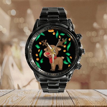 Discover Reindeer Christmas windfall Calendar Steel Band Watch