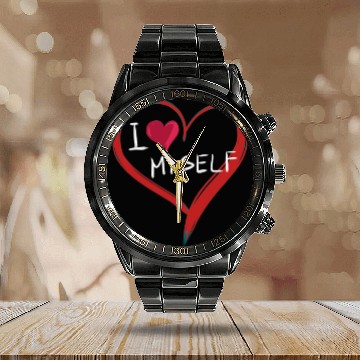 Discover i love me heart text icon Calendar Steel Band Watch