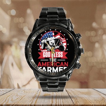 Discover Farming Farmer Us American Flag Calendar Steel Band Watch