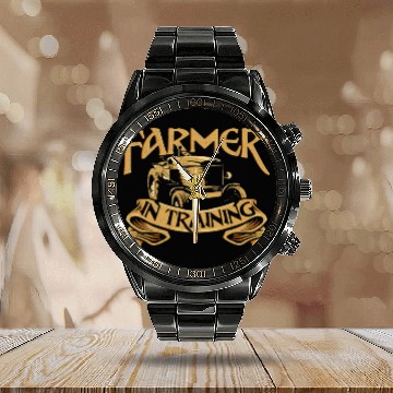 Discover Farming Farmer Vintage Tractor Calendar Steel Band Watch