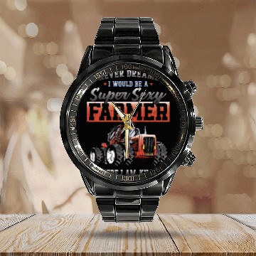 Discover Farming Farmer Vintage Tractor I Calendar Steel Band Watch