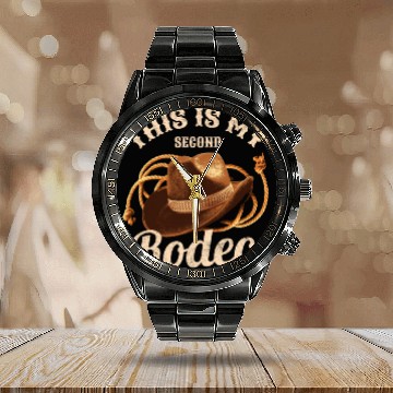 Discover Rodeo Bull Riding Livestock Show Farmer Cattle Calendar Steel Band Watch