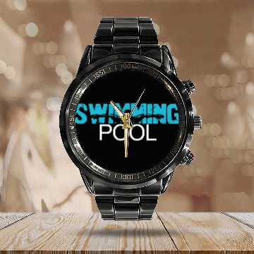 Discover Vintage Swimming Pool Case Cool Design Calendar Steel Band Watch