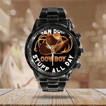 Discover Cowboy Barn Bull Rider Rodeo Country Western Gift Calendar Steel Band Watch