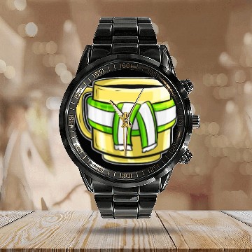 Discover Autumn Beaker With Green White Striped Scarf For Calendar Steel Band Watch