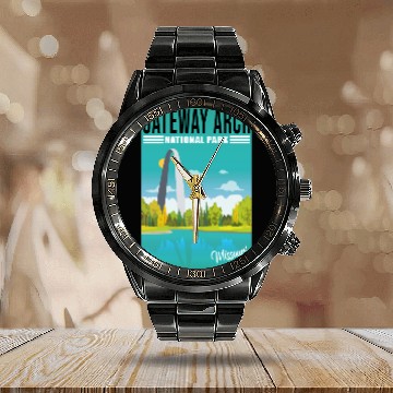 Discover Gateway Arch National Park Missouri, St Louis Calendar Steel Band Watch