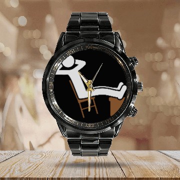 Discover Chill man chair icon Calendar Steel Band Watch
