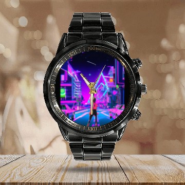 Discover Vaporwave Car Synthwave Girl Calendar Steel Band Watch