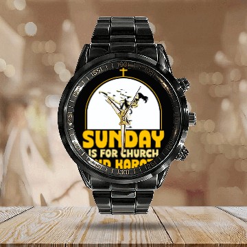 Discover Sunday is for church and Karate Calendar Steel Band Watch