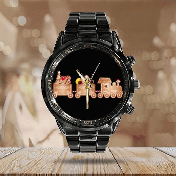 Discover magical gingerbread train for Christmas Hawaiians Calendar Steel Band Watch