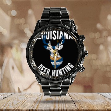Discover Louisiana Deer Hunting Buck Stag Hunter Calendar Steel Band Watch